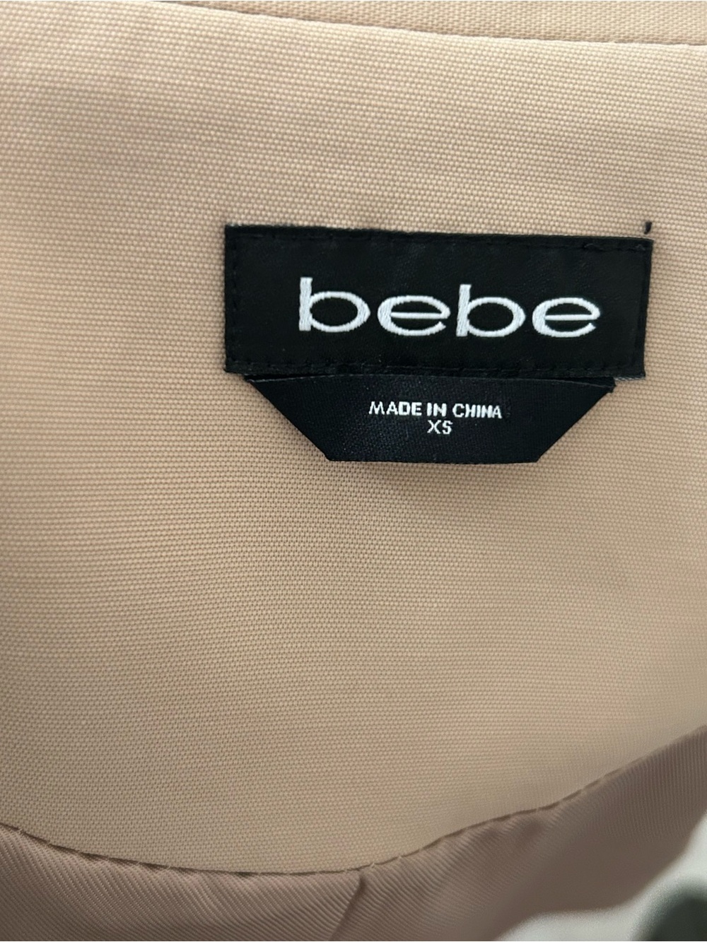 Bebe XS Beige Black Faux Leather Trim Fitted Trench Coat Zip Jacket - Picture 4 of 4